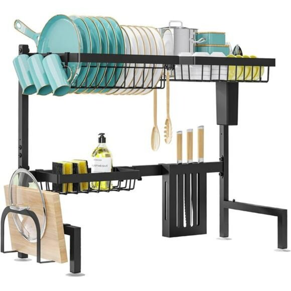 Over The Sink Dish Drying Rack Large Stainless Steel Kitchen Organizer Black - Picture 4 of 7